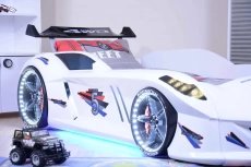 Ліжко машина MUSVENUS Jaguar Speedy boy white MAXI - підсвічування фар, коліс, дна, звук, пульт